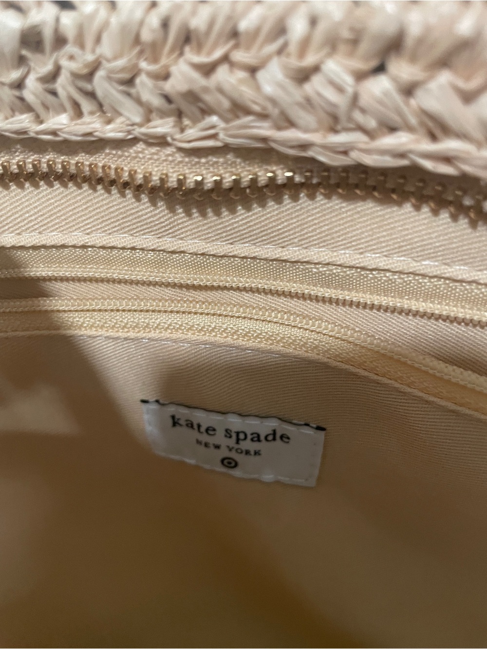 kate spade Tan Woven Tote with Black Trim and Bow - Picture 5 of 5
